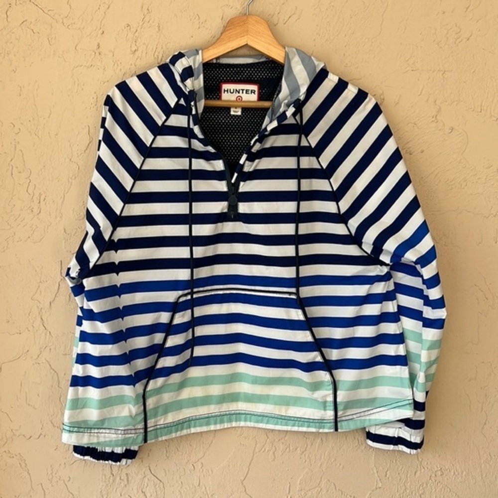 HUNTER for Target Striped Rain Jacket Size small blue white and green